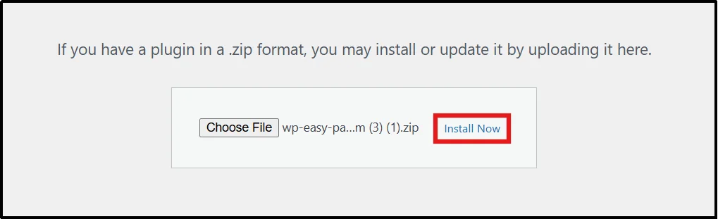 Uploading WP Easy Pay Pro ZIP file