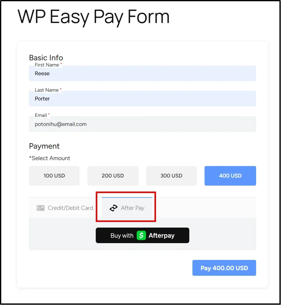 WP Easy Pay payment forms in WordPress