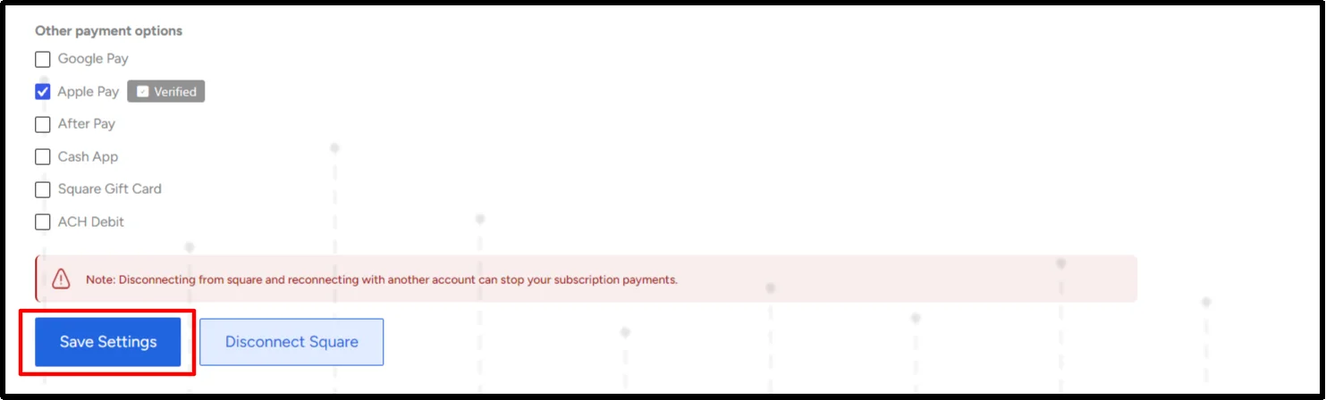 Apple Pay marked as Verified in WP Easy Pay settings with the Save Settings button highlighted
