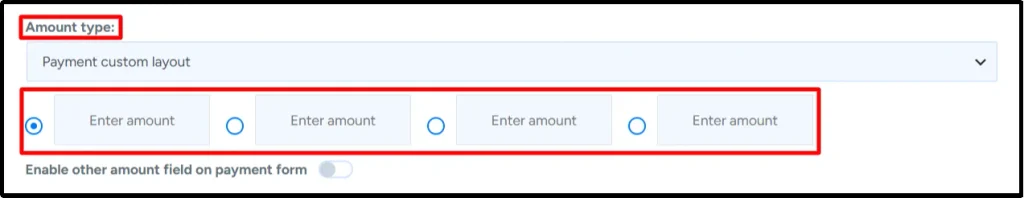 Amount type setting with custom payment amount fields in a WP Easy Pay form
