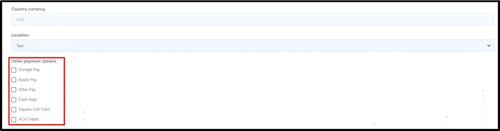 WP Easy Pay Square settings showing other payment options including Google Pay