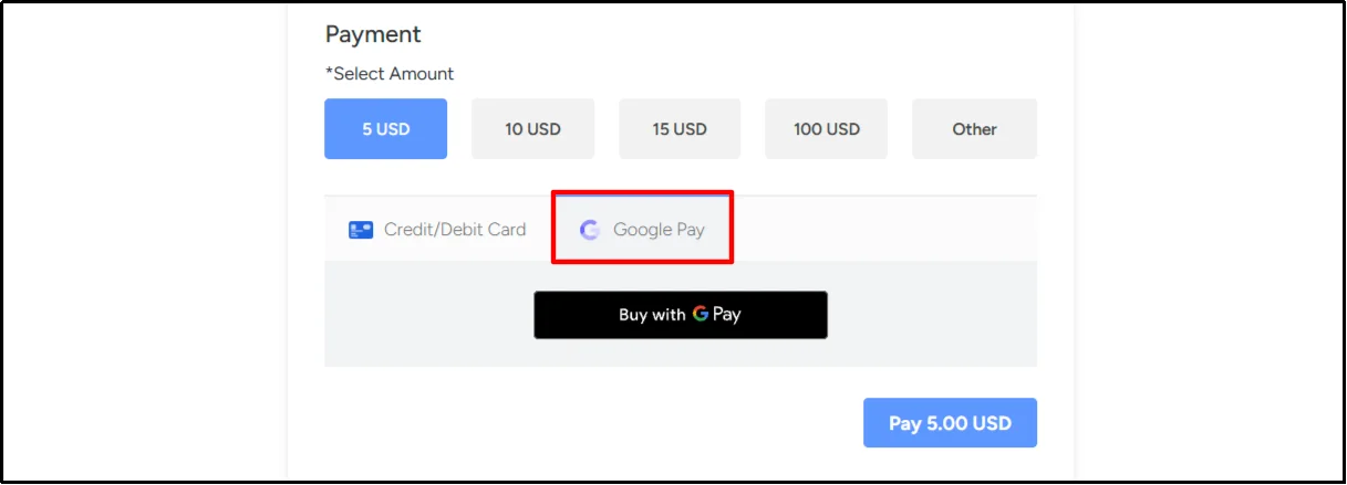Add Google Pay to WordPress payment form showing Google Pay tab and Buy with G Pay button