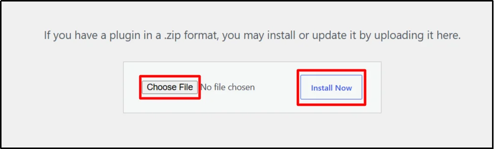 Choose File and Install Now buttons for uploading the WP Easy Pay plugin ZIP file