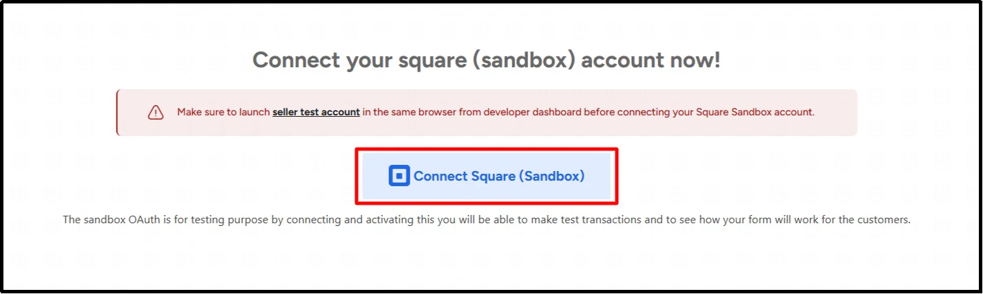 Connect Square (Sandbox) button highlighted on the WP Easy Pay Square Connect page