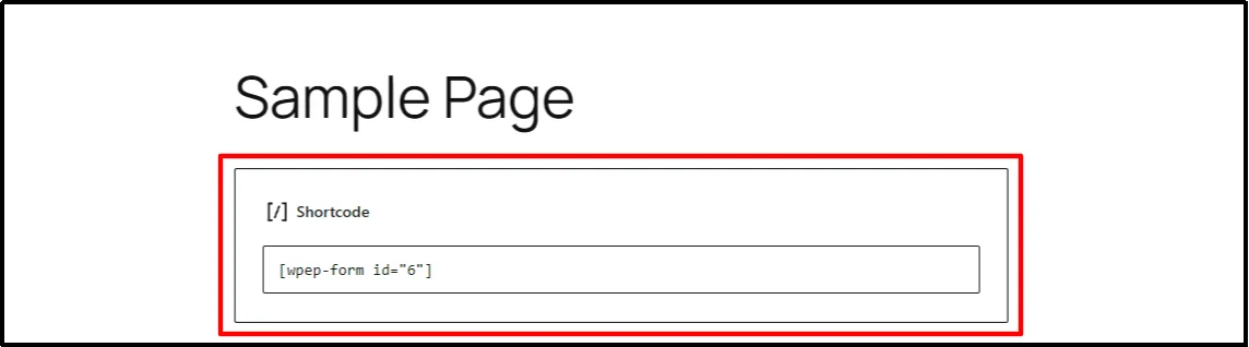 WP Easy Pay form shortcode added to a shortcode block on a WordPress page