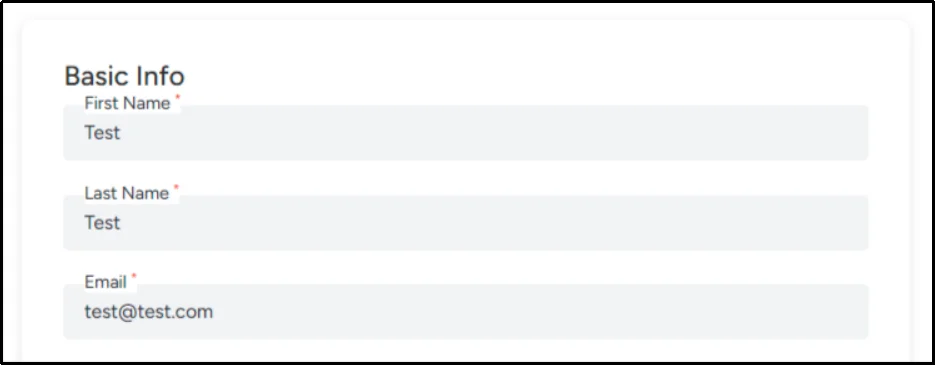 Payment form with first name, last name, and email fields filled in