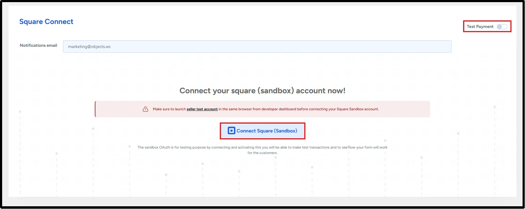 Square Developer Dashboard Sandbox sign-in screen