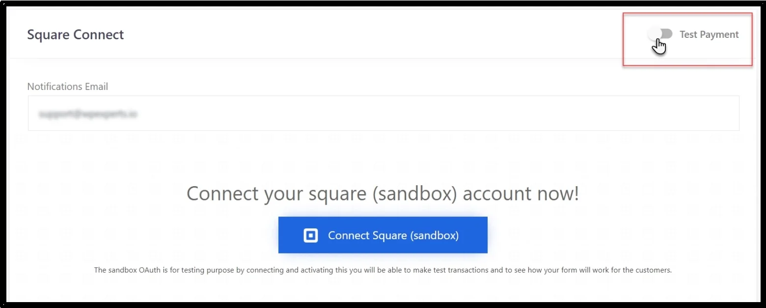 Test Payment toggle enabled in WP Easy Pay