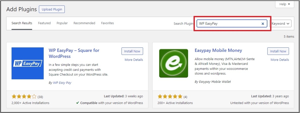 Search for WP EasyPay.