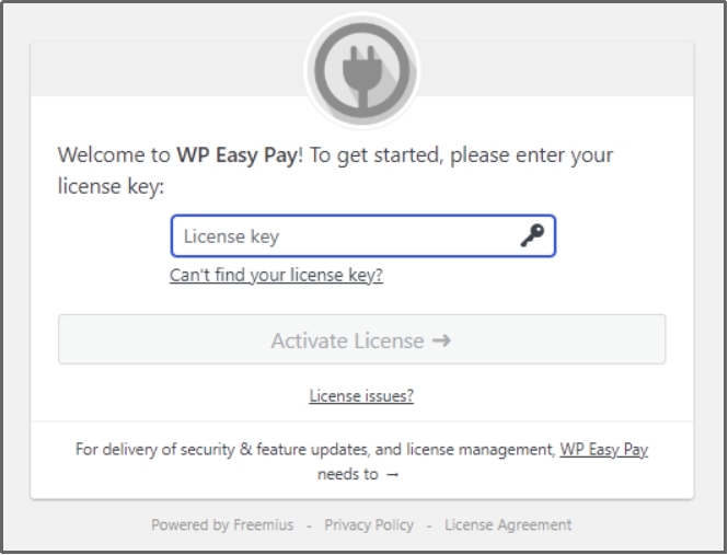 Enter license key.