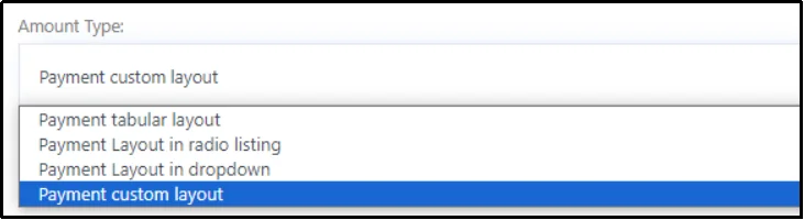 Select payment type and amount type in form settings