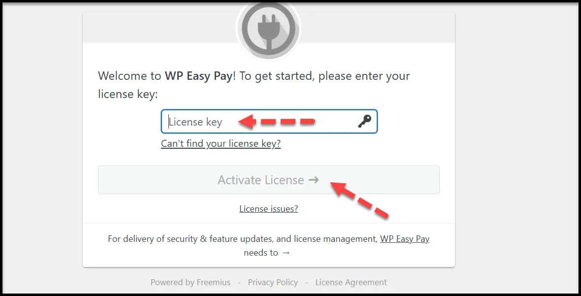 Agree and activate license for WP EasyPay plugin