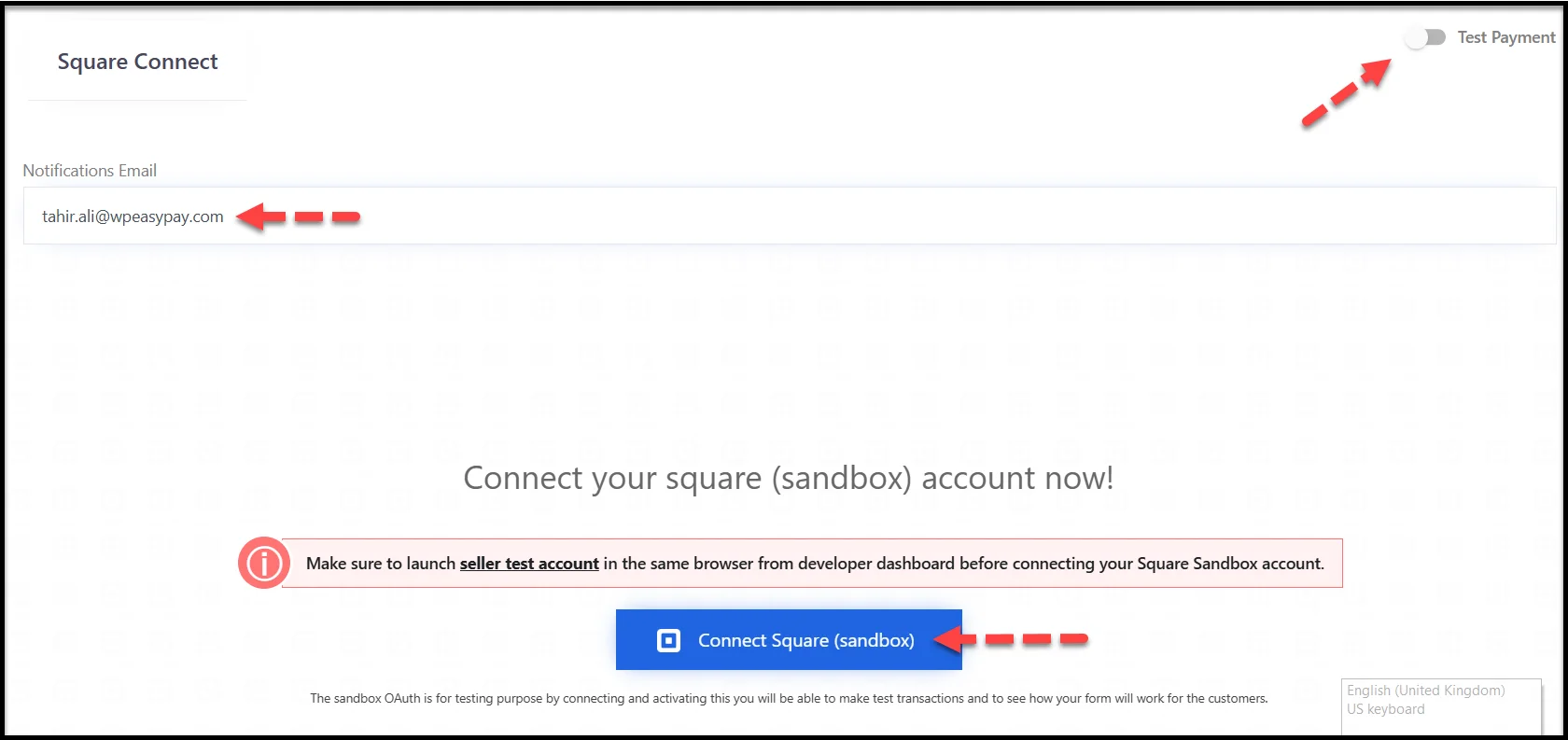 Click the Connect Square button in WP EasyPay settings
