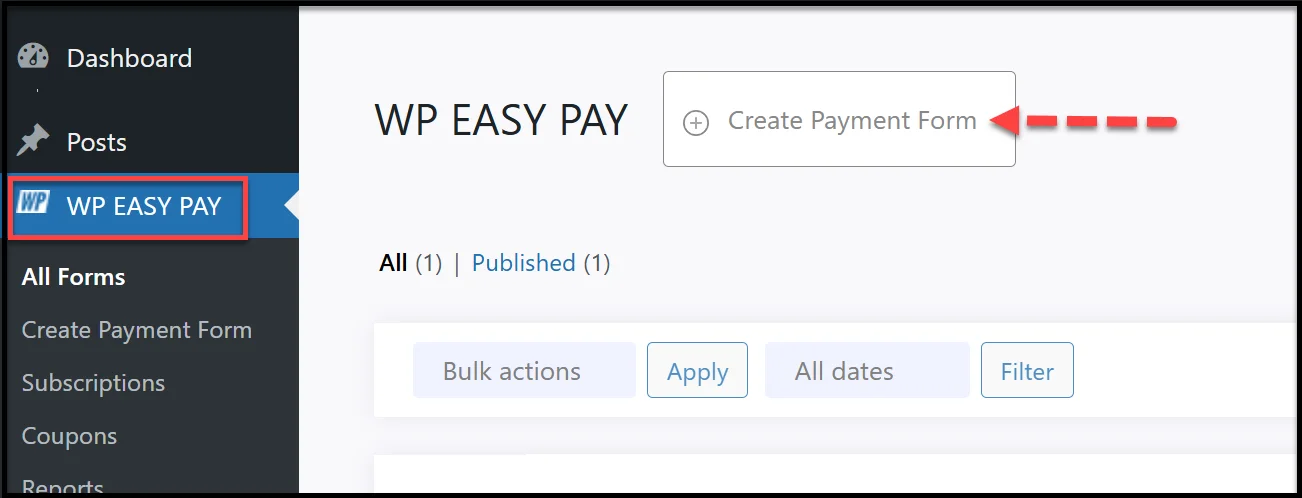 Create a new payment form in WP EasyPay plugin