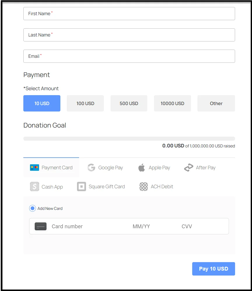 Visit the page on the frontend to check donation form