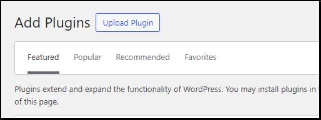 Click the Upload Plugin button in WordPress dashboard