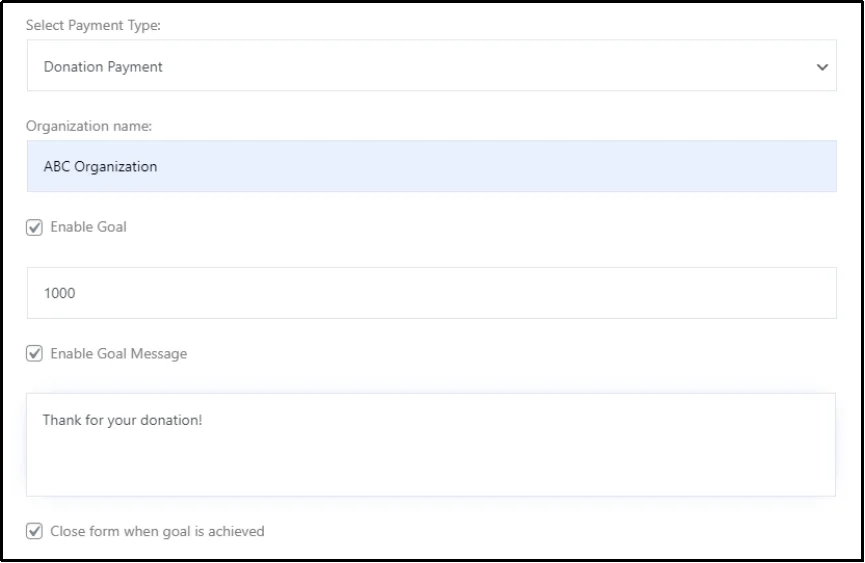 Check the Enable Goal checkbox for donation progress