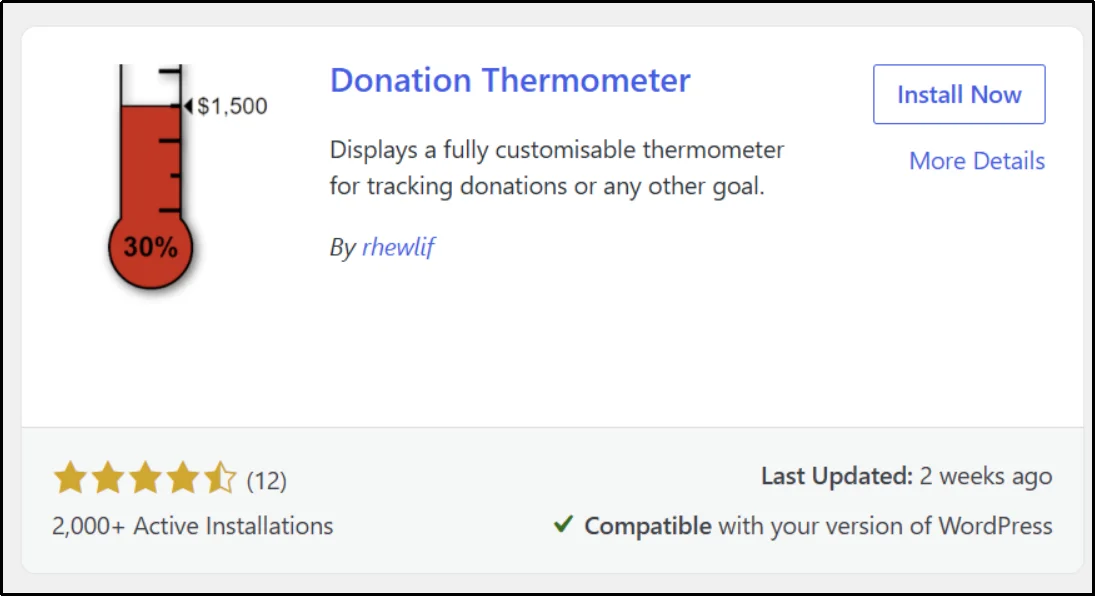 Donation Thermometer plugin in WordPress plugin search
