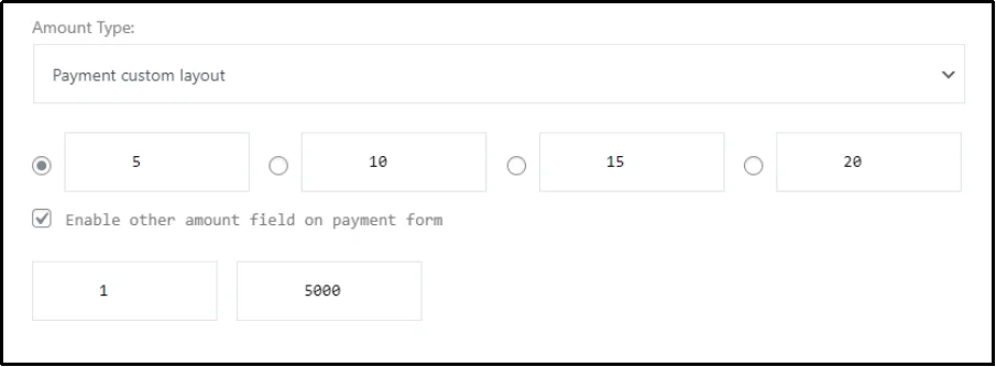 Dropdown to select the type of donation amount in EasyPay