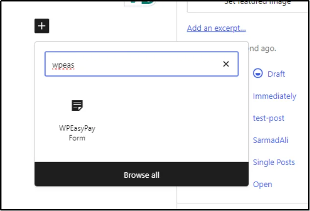 WP EasyPay WordPress block for adding donation form to a page