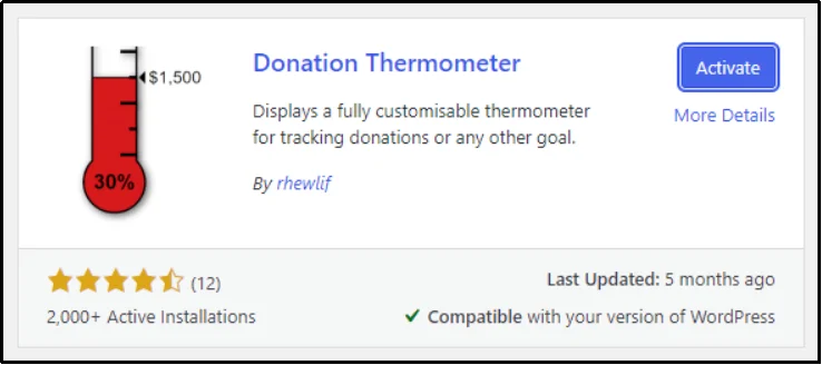 Donation thermometer plugin interface in WordPress EasyPay