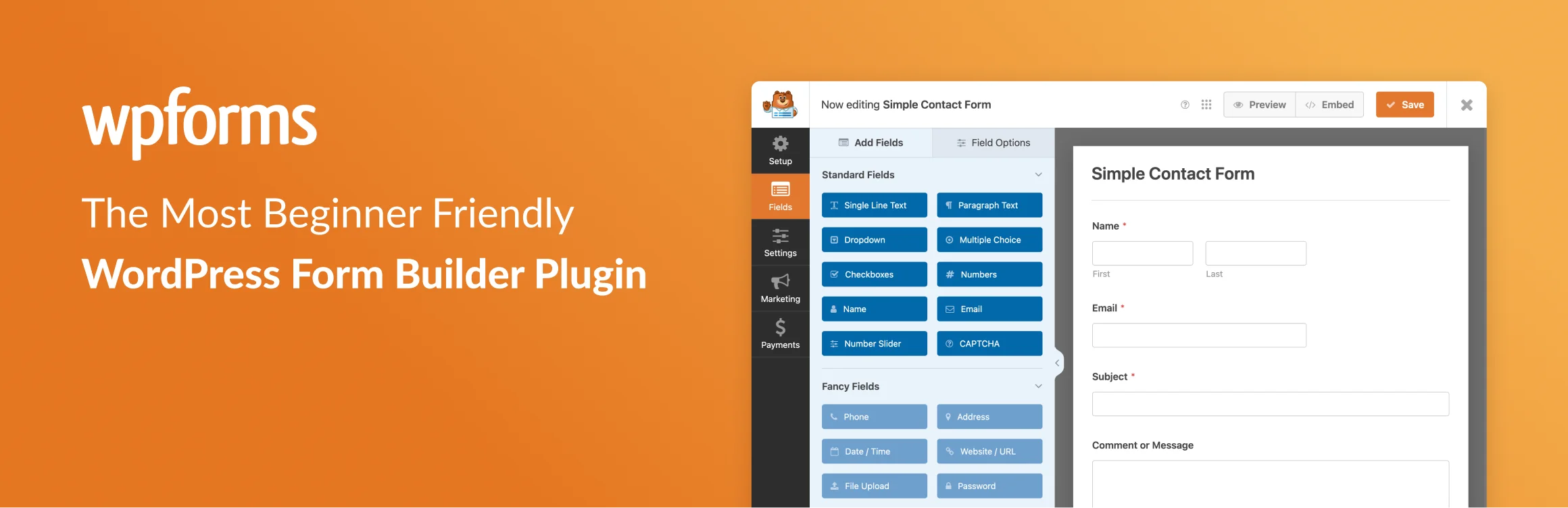 WPForms plugin for creating contact and donation forms for WordPress