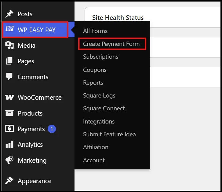 Create Payment Form button in WP EasyPay