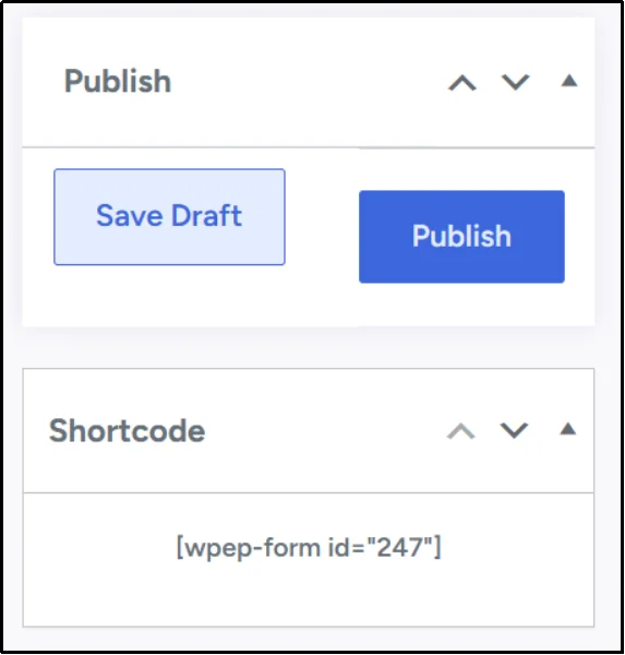 Published donation form with its shortcode