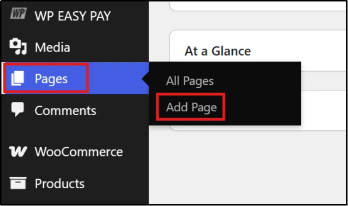 WordPress Pages menu with Add Page selected
