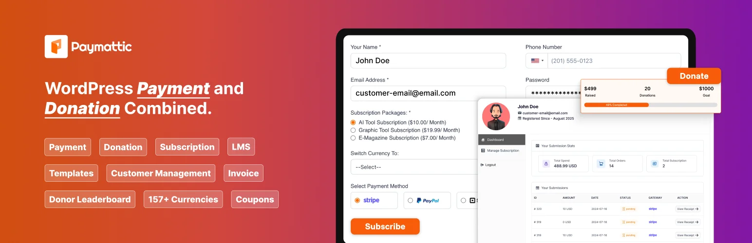 Paymattic WordPress plugin for donations and online payments
