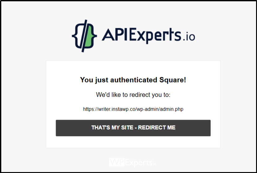 Square account connection confirmation screen