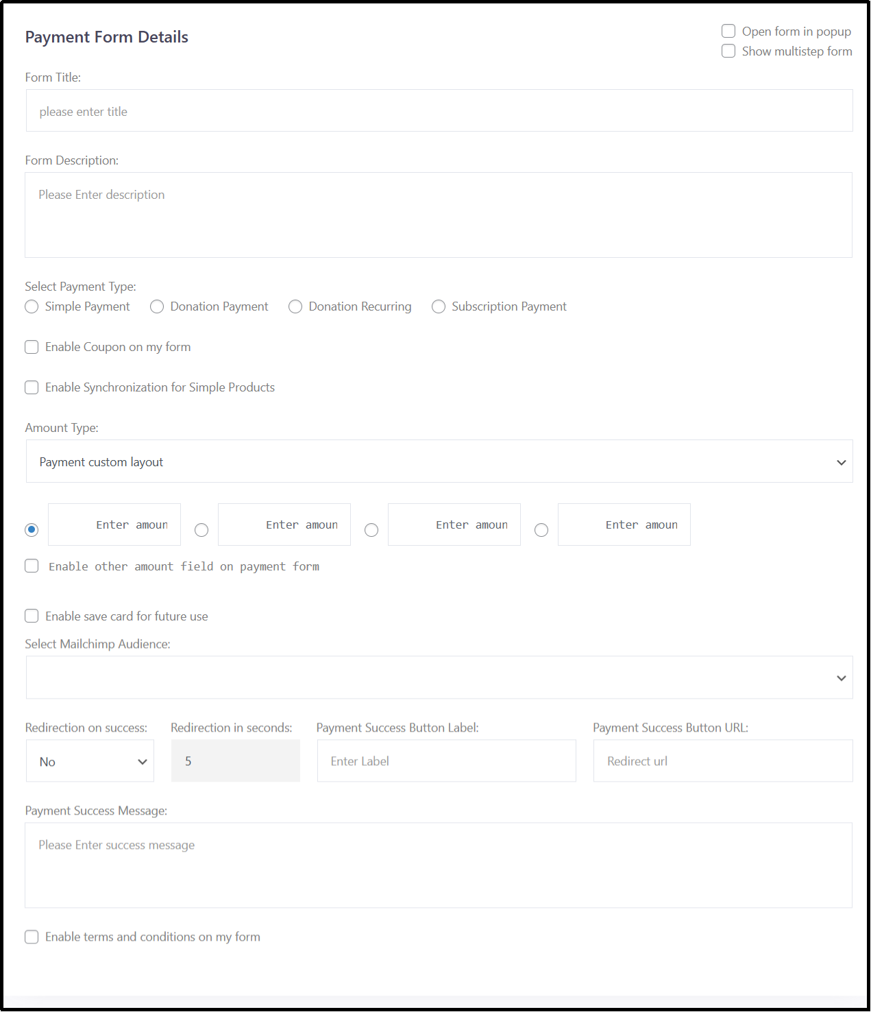 Payment success redirection settings in WP EasyPay