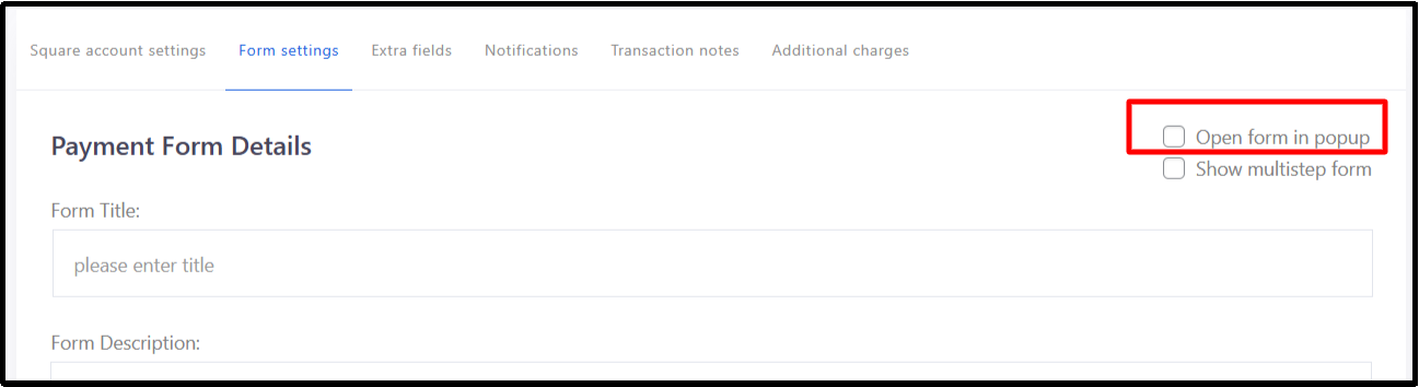 Opening the payment form in a popup