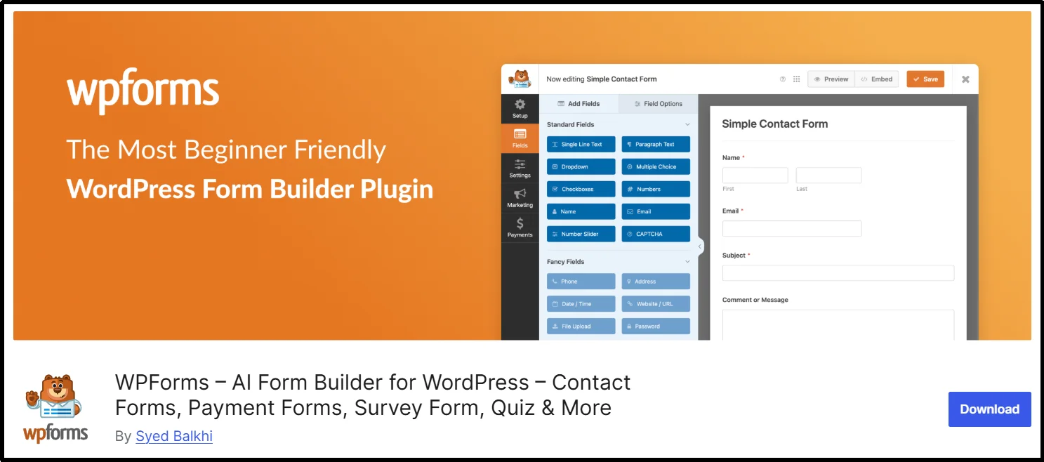 WPForms drag and drop form builder