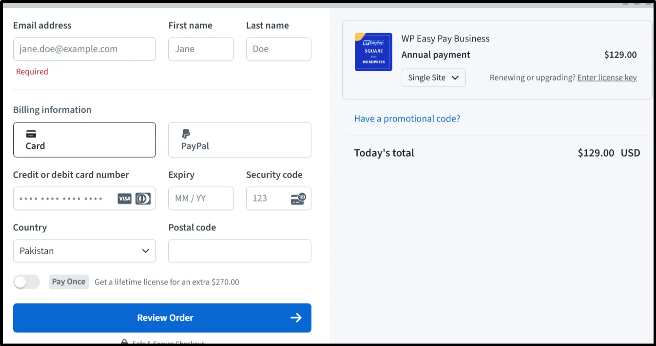 Enter personal details and card information