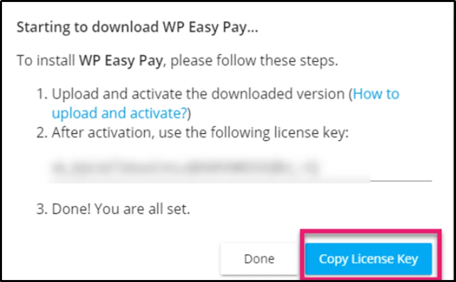 Copy WP EasyPay license key