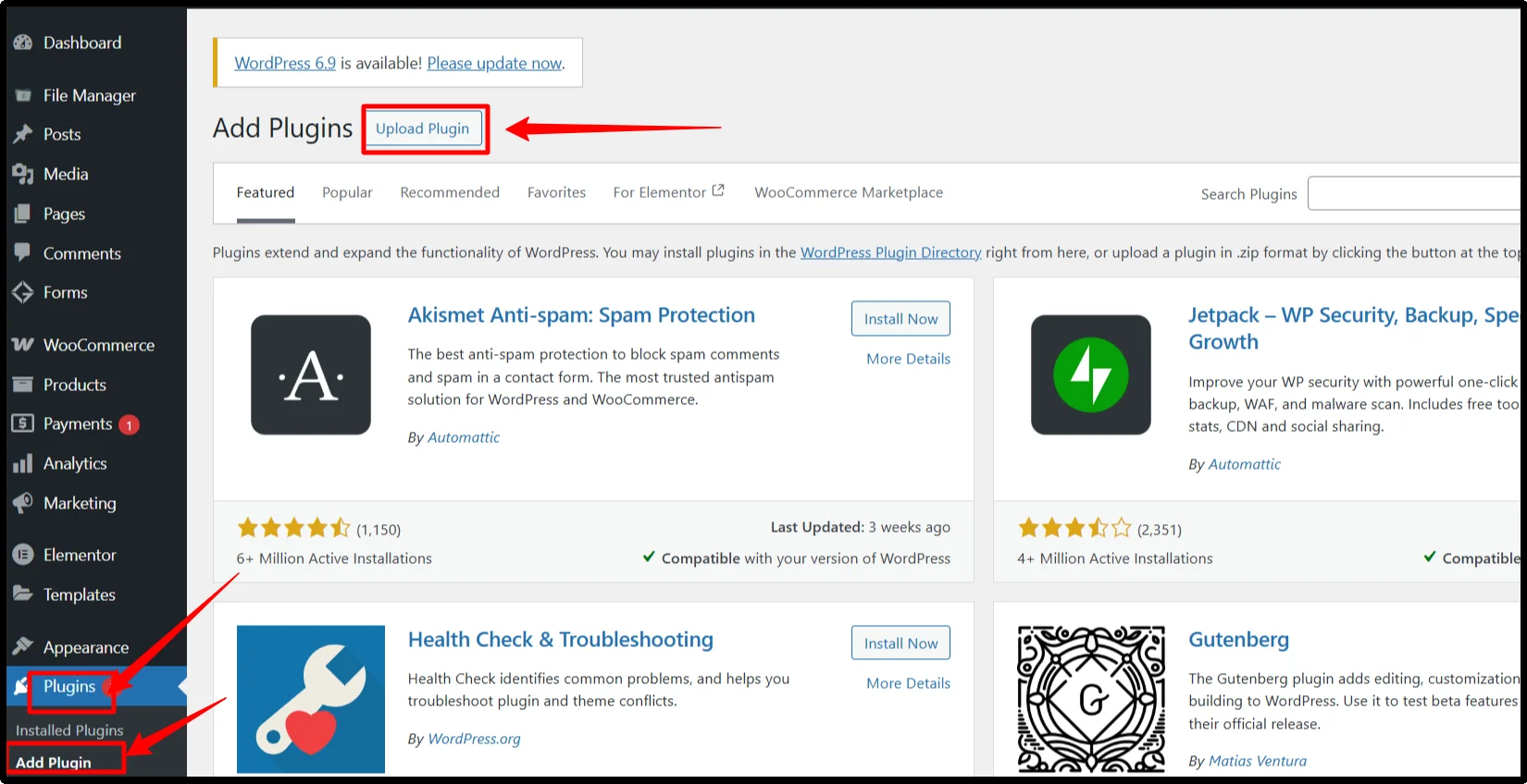 Select Upload Plugin in WordPress