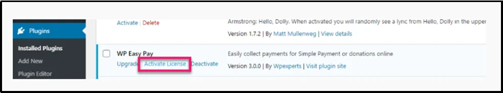Activate WP EasyPay license