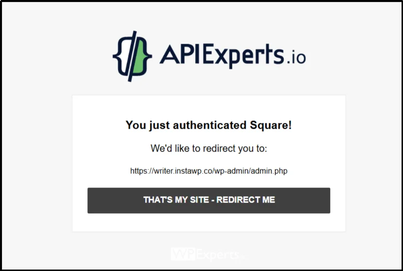 Click Redirect to complete Square connection