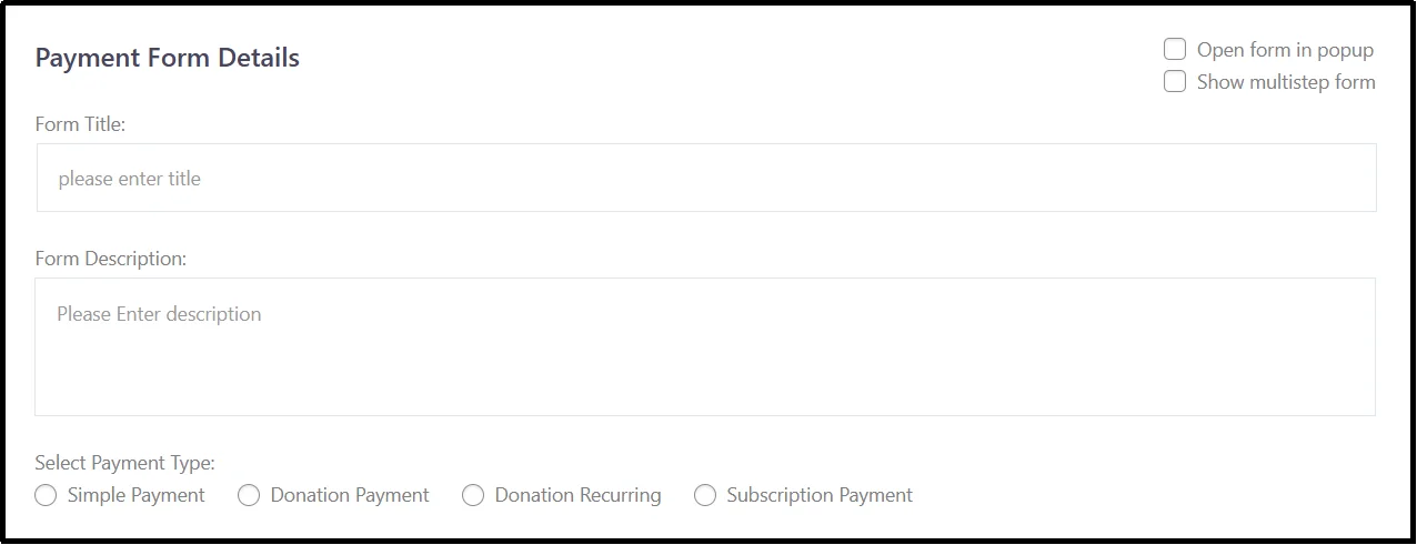 Payment form details settings