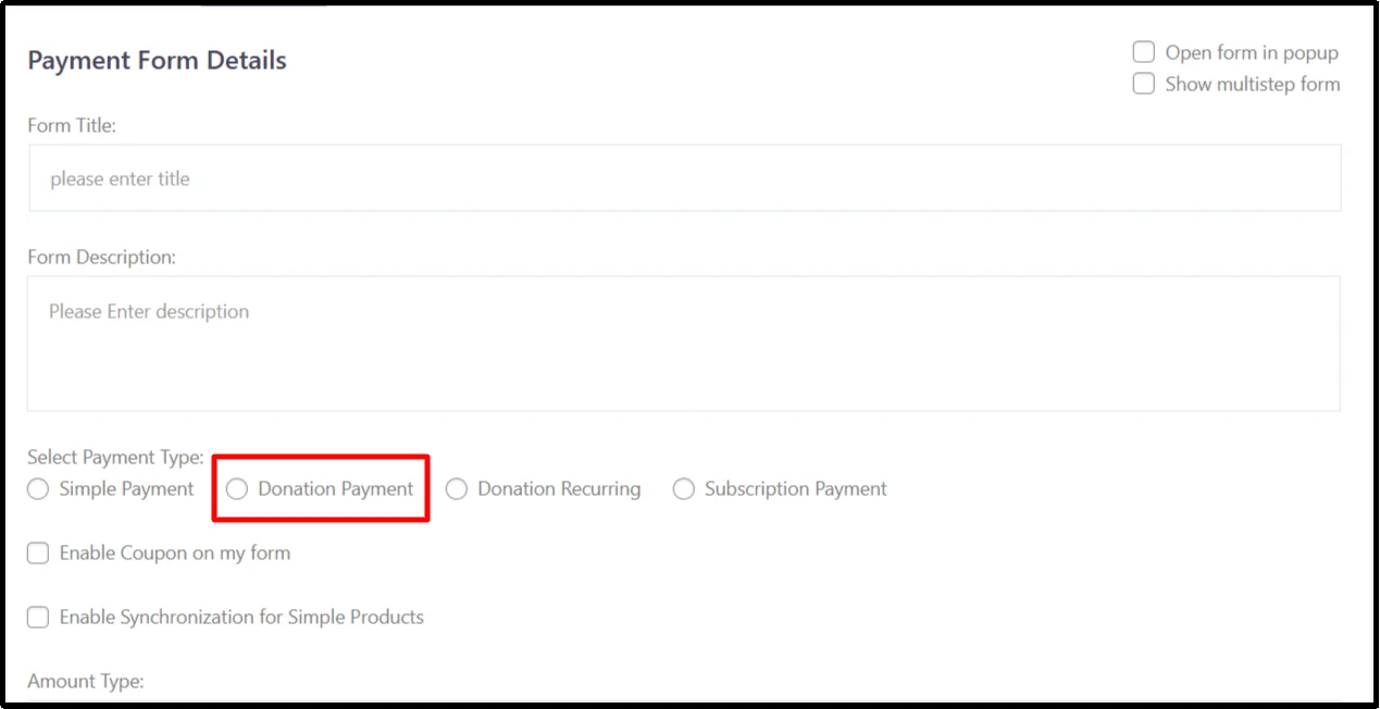 Choose donation payment option