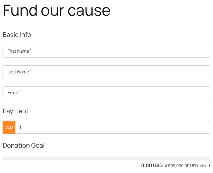 Donation form ready for use