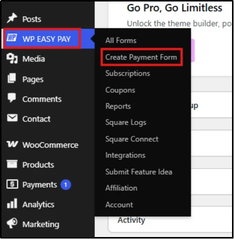 Creating a new payment form in WP Easy Pay with the Open form in popup option enabled