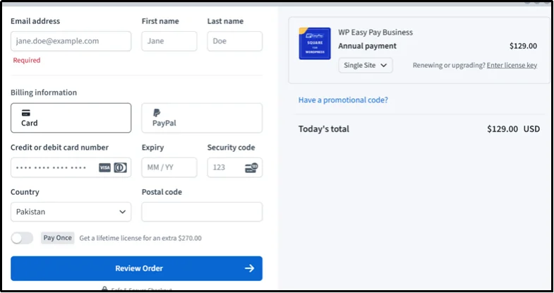 Review your WP EasyPay order before checkout