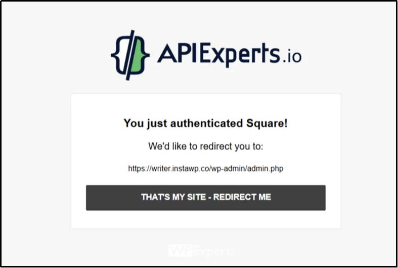 Click redirect to continue Square authorization