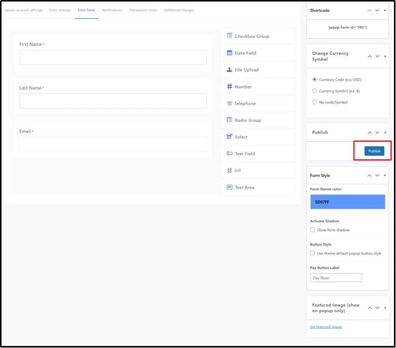 Publish the subscription payment form