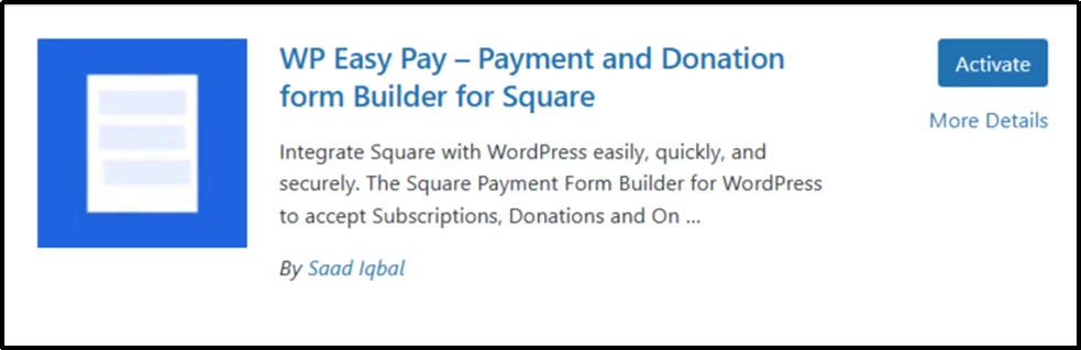 Click Activate button for WP EasyPay plugin