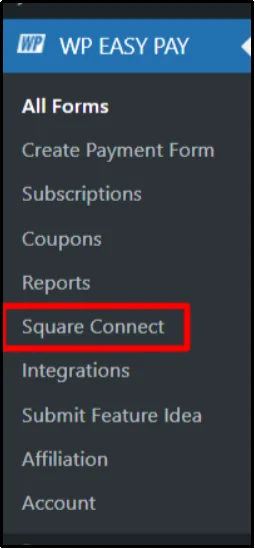 Navigate to Square Connect settings in WP EasyPay