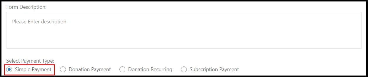 Select Simple Payment option in form settings