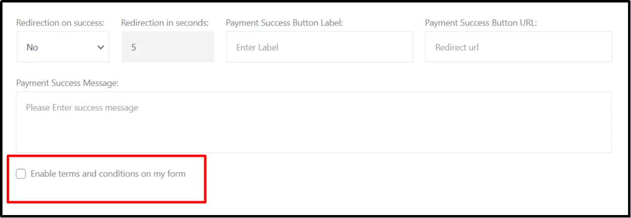 Enable terms and conditions checkbox in payment form